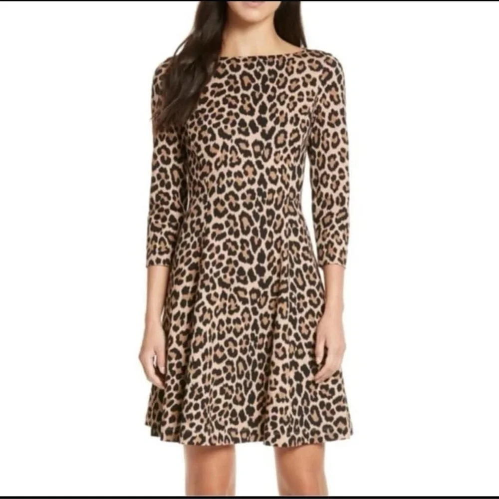 Kate Spade Fit & Flare 3/4 Sleeve Leopard Print Dress‎ 6